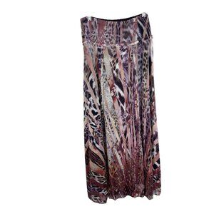 Women Med Boho Chic Cottage Core Peasant Flowy Multicolor Animal Print Skirt USA
